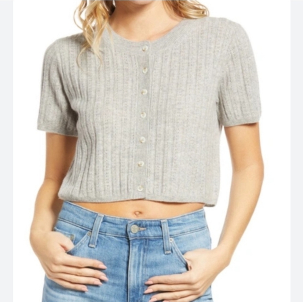 REFORMATION Germaine 100%  Cashmere Grey Crop Sweater NWOT RARE